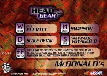 1997 Press Pass VIP - Head Gear #HG 2 Bill Elliott Back