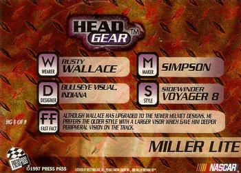 1997 Press Pass VIP - Head Gear #HG 8 Rusty Wallace Back