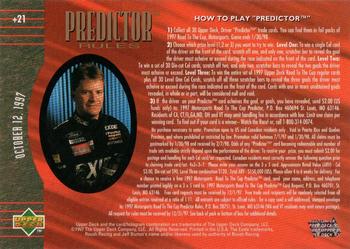 1997 Upper Deck Road to the Cup - Predictor Plus #+21 Jeff Burton Back