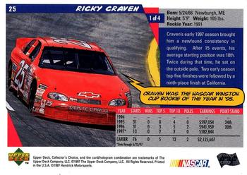 1998 Collector's Choice #25 Ricky Craven Back