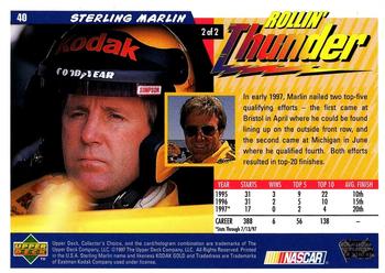 1998 Collector's Choice #40 Sterling Marlin's Car Back