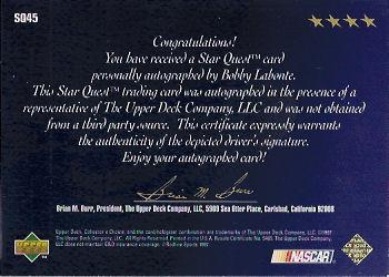 1998 Collector's Choice - Star Quest #SQ45 Bobby Labonte Back