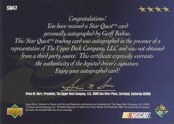 1998 Collector's Choice - Star Quest #SQ47 Geoff Bodine Back