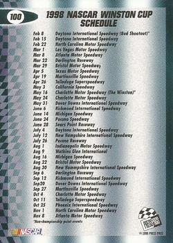 1998 Press Pass #100 Checklist / WC Schedule Back