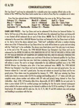 1998 Press Pass - Cup Chase '98 #CC 6 Bill Elliott Back