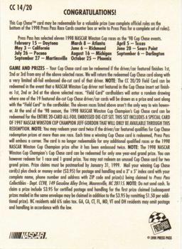 1998 Press Pass - Cup Chase '98 #CC 14 Mark Martin Back