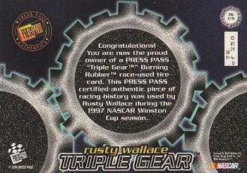 1998 Press Pass - Triple Gear Burning Rubber #TG1 Rusty Wallace Back