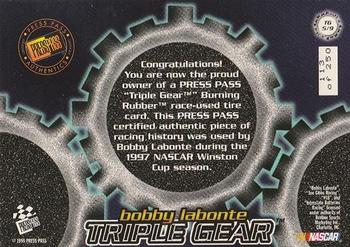 1998 Press Pass - Triple Gear Burning Rubber #TG5 Bobby Labonte Back