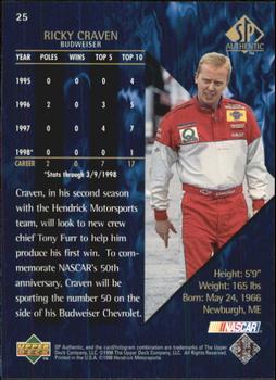 1998 SP Authentic #25 Ricky Craven Back