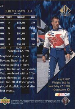 1998 SP Authentic #35 Jeremy Mayfield's Car Back