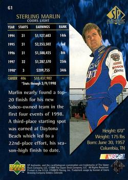 1998 SP Authentic #61 Sterling Marlin's Car Back