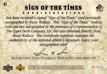 1998 SP Authentic - Sign of the Times #S1 Rusty Wallace's Car Back