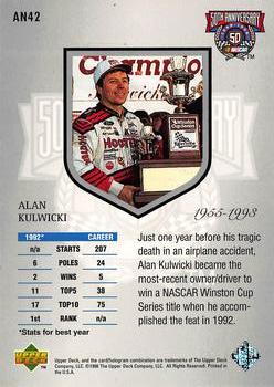 1998 Upper Deck Road to the Cup - 50th Anniversary #AN42 Alan Kulwicki Back