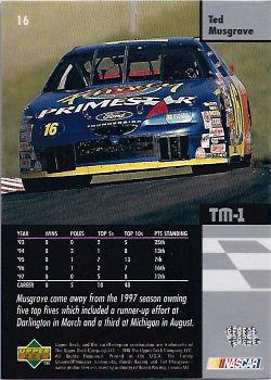 1998 Upper Deck Victory Circle #16 Ted Musgrave Back
