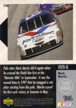 1998 Upper Deck Victory Circle #106 Mark Martin Back