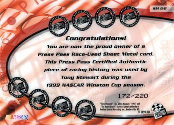 1999 Press Pass VIP - Sheet Metal-Race Used #SM 6 Tony Stewart Back