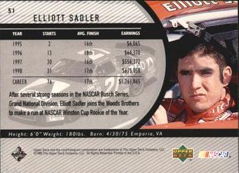 1999 Upper Deck Road to the Cup #51 Elliott Sadler Back