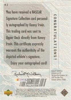 1999 Upper Deck Victory Circle - Signature Collection #KI Kenny Irwin Back