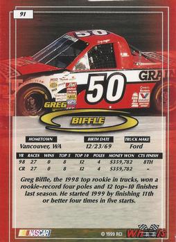 1999 Wheels #91 Greg Biffle Back