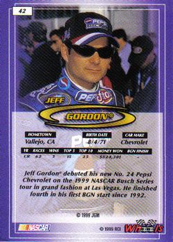 1999 Wheels #42 Jeff Gordon Back