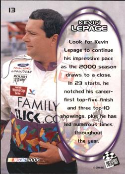 2000 Press Pass Optima #13 Kevin Lepage Back