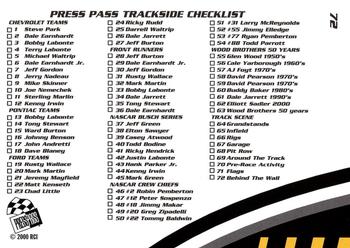 2000 Press Pass Trackside #72 Behind the Wall Back