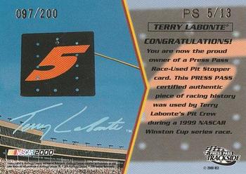 2000 Press Pass Trackside - Pit Stoppers #PS 5 Terry Labonte Back