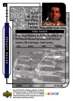 2000 Upper Deck MVP #67 Kevin Lepage's Car Back