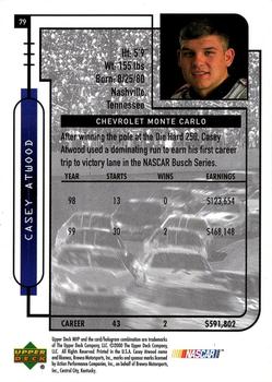 2000 Upper Deck MVP #79 Casey Atwood's Car Back