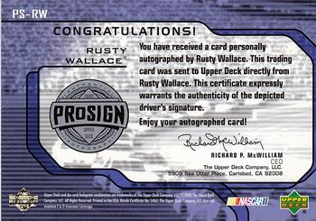 2000 Upper Deck MVP - ProSign #PS-RW Rusty Wallace Back
