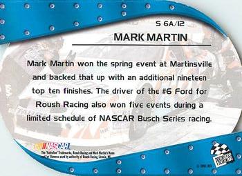 2001 Press Pass - Showman #S 6A Mark Martin Back