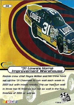 2001 Press Pass Stealth #38 #31 Lowe's Home Improvement Warehouse Back