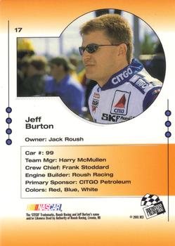 2001 Press Pass Trackside #17 Jeff Burton Back