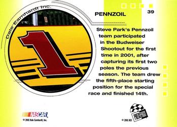 2001 Press Pass Trackside #39 Steve Park's Car Back