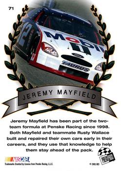2001 Press Pass Trackside #71 Jeremy Mayfield Back
