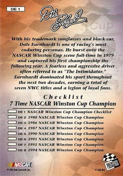 2001 Press Pass VIP - Dale Earnhardt Winston Cup Champion #DE1 Dale Earnhardt - 7 Time Champion Back