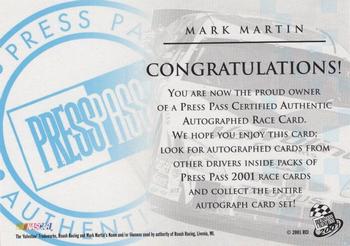 2001 Press Pass - Autographs #NNO Mark Martin Back