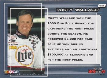 2001 Wheels High Gear #63 Rusty Wallace Back