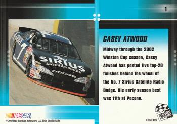 2002 Press Pass Optima #1 Casey Atwood Back