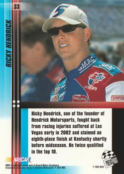 2002 Press Pass Optima #33 Ricky Hendrick Back