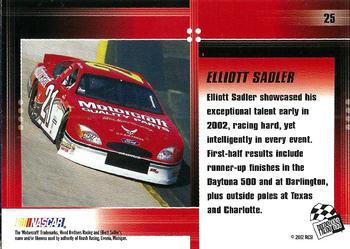 2002 Press Pass Optima #25 Elliott Sadler Back