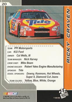 2002 Press Pass Trackside #20 Ricky Craven Back