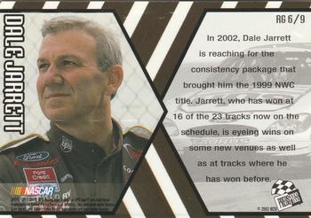 2002 Press Pass Trackside - Runnin n' Gunnin #RG 6 Dale Jarrett Back