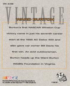 2002 Press Pass - Vintage #VN 4 Ward Burton Back