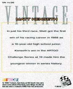 2002 Press Pass - Vintage #VN 11 Matt Kenseth Back