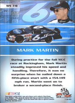 2003 Press Pass Eclipse - Warp Speed #WS 7 Mark Martin Back