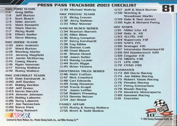 2003 Press Pass Trackside #81 Rusty Wallace Back