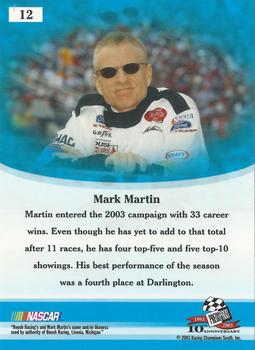 2003 Press Pass VIP #12 Mark Martin Back