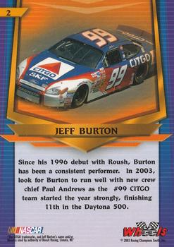 2003 Wheels American Thunder #2 Jeff Burton Back