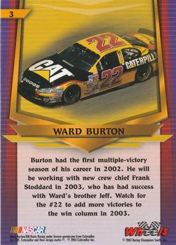2003 Wheels American Thunder #3 Ward Burton Back